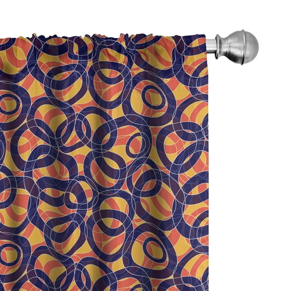 Abstract Curtains 2 Panels Set, Overlapping Circles in Vibrant Colors Intersecting Repeating Big Small Ring Shapes, Window Drapes for Living Room Bedroom, 56"W X 95"L, Multicolor, by Ambesonne