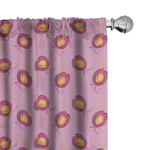 Abstract Curtains 2 Panels Set, Quirky and Floral Pattern of Circular Flowers and Halftone Dots, Window Drapes for Living Room Bedroom, 56"W X 95"L, Pale Fuchsia and Multicolor, by Ambesonne
