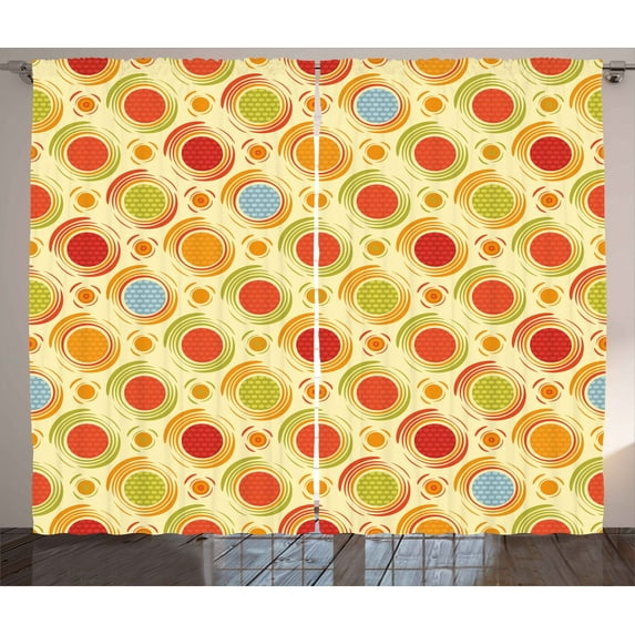Ambesonne Abstract Curtains 2 Panel Set, Colorful Dots Striped, 108" x 84", Multicolor