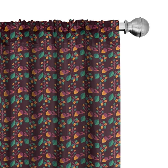 Abstract Curtains 2 Panels Set, Seasonal Pattern with Leaves and Nuts Autumn Nature Themed Classical, Window Drapes for Living Room Bedroom, 56"W X 84"L, Plum Jade Green Orange, by Ambesonne