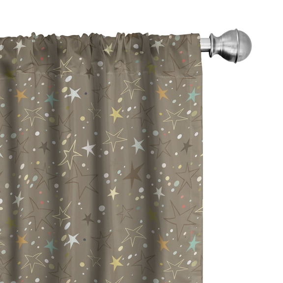 Abstract Curtains 2 Panels Set, Simplistic Funny Pattern with Irregular Order Stars and Dots Print, Window Drapes for Living Room Bedroom, 56"W X 84"L, Umber and Multicolor, by Ambesonne