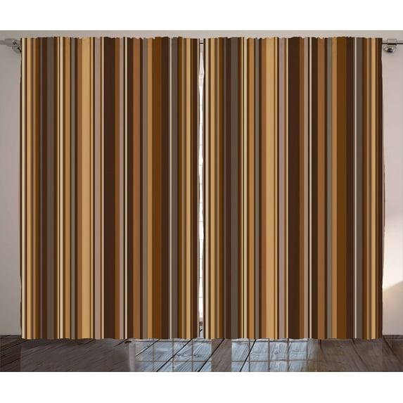 Ambesonne Abstract Curtains 2 Panel Set, Vertical Color Lines, 108" x 96", Pale Caramel Chocolate