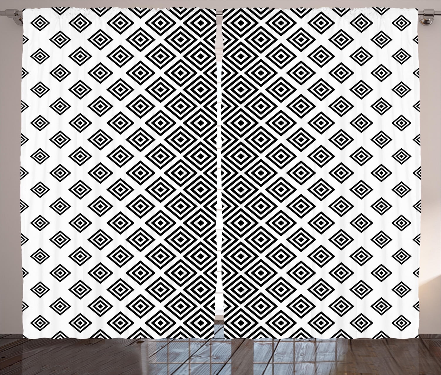 Ambesonne Abstract Curtains 2 Panel Set, Square Shape Geometric, 108