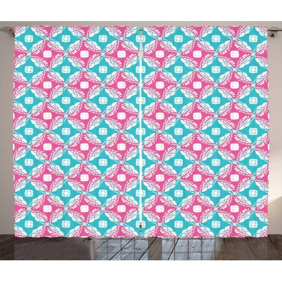 Ambesonne Abstract Curtains 2 Panel Set, Paintbrush Color Contrast, 108" x 84", Hot Pink Turquoise White