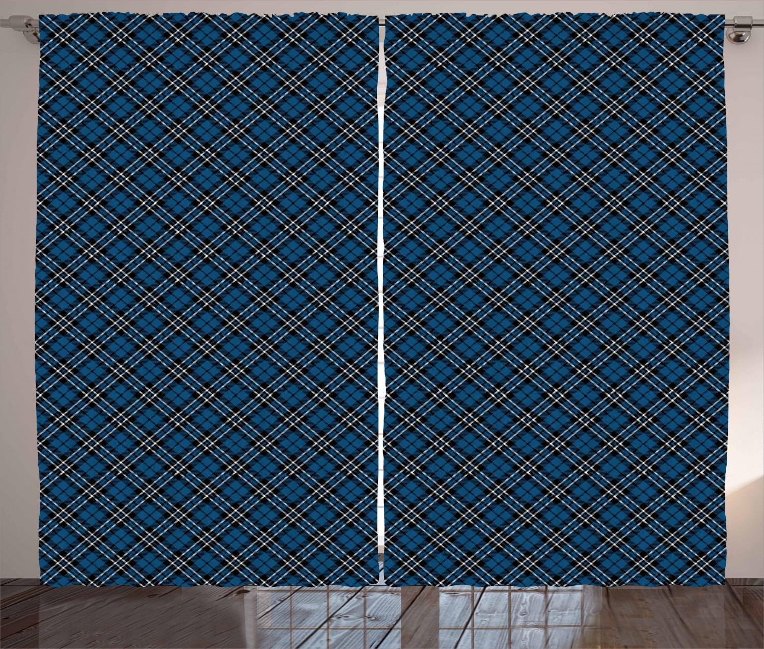 Ambesonne Abstract Curtains 2 Panel Set, British Tartan Style, 108