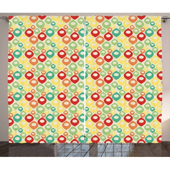 Ambesonne Abstract Curtains 2 Panel Set, Colorful Shapes Print, 108" x 84", Multicolor
