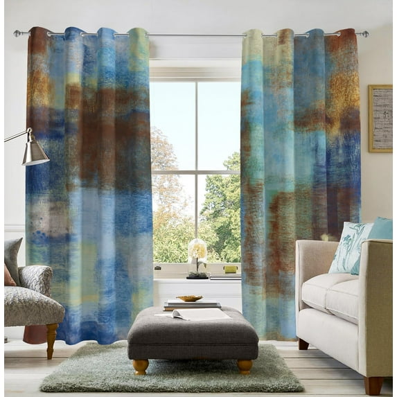 Abstract Curtains Abstract Rust Curtain Room Darkening Grommet Window Treatments Modern Decorative for Bedroom Living Room, Blue Rust 26"W x 63"L (Pack of 2)