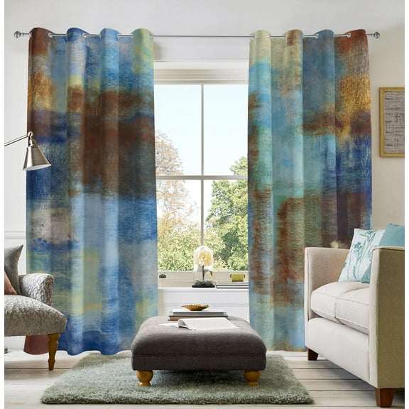 Abstract Curtains Abstract Rust Curtain Room Darkening Grommet Window Treatments Modern Decorative for Bedroom Living Room, Blue Rust 42"W x 63"L (Pack of 2)