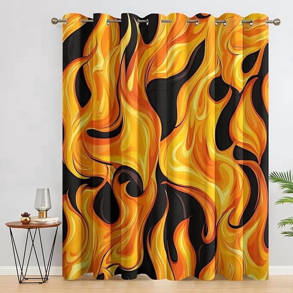 Abstract Curtains for Living Room, Orange Fire Pattern Design Blackout Curtains, Abstract Bedroom Decor Window Drapes with Grommet-38"W x 45"L (Pack of 2)