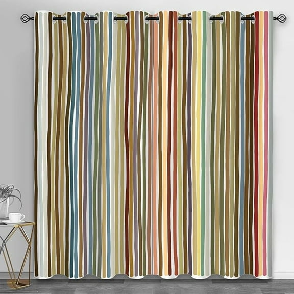 Abstract Curtains, Vertical Lines Grommet Curtain Colorful Stripe Drapes For Living Room Bedroom Vertical Striped Curtains 26"W x 45"L (Pack of 2)