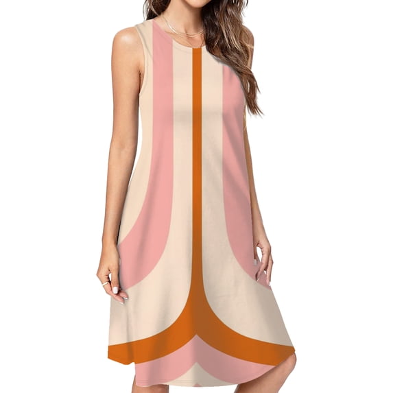Abstract Curved Pastel Stripes Design Spring Summer Dresses For Women Fashion Dress Casual Sleeveless Loose Sundress With Pockets