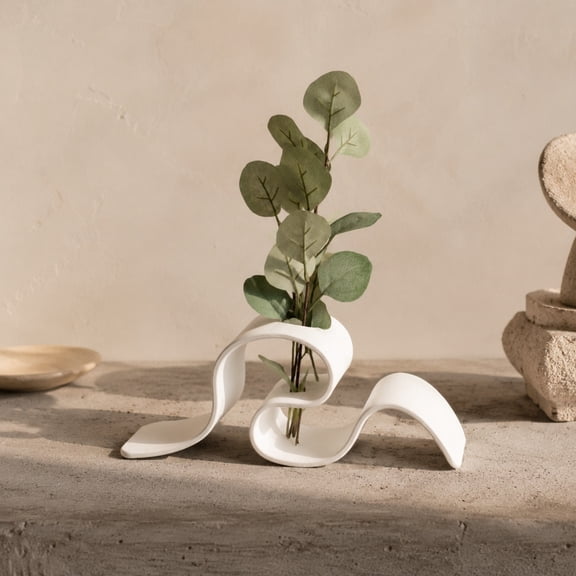 Abstract Curved Plastic Vase, Modern Wave Shaped Decorative Flower Container for Living Room, Bedroom and Desktop Centerpiece