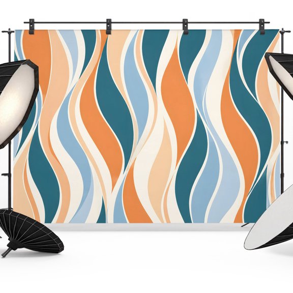 Abstract Curves Backdrops for Photography, Retro Teal Orange Fluid Ribbons Wavy Lines Stripes Fabric Photo Background Sturdy Studio Props for Photo Studio, Video Recording, Booth & Photoshoot 8x6ft
