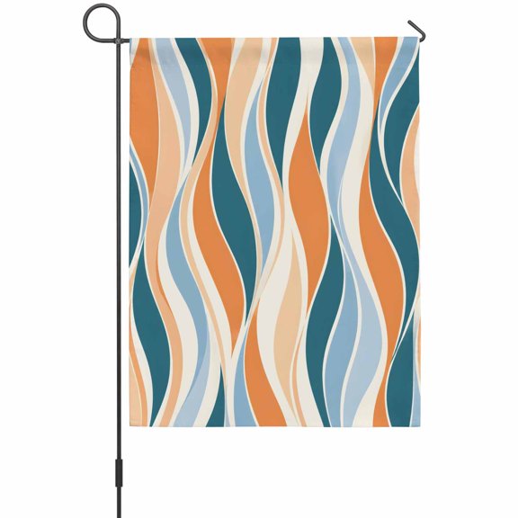 Abstract Curves House Flag 28 x 40 Inches, Retro Teal Orange Fluid Ribbons Wavy Lines Stripes Weather Proof Outdoor Patio Flags Double Sided Small House Decoration for Yard Lawn Outside Home