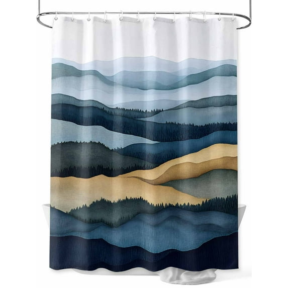 Abstract Curves Shower Curtain Set ,Waterproof Fabric Shower Curtains Colorful Gradient Mountain Impressionist Shower Curtains for Bathroom,Bathroom Decor 60"x72"