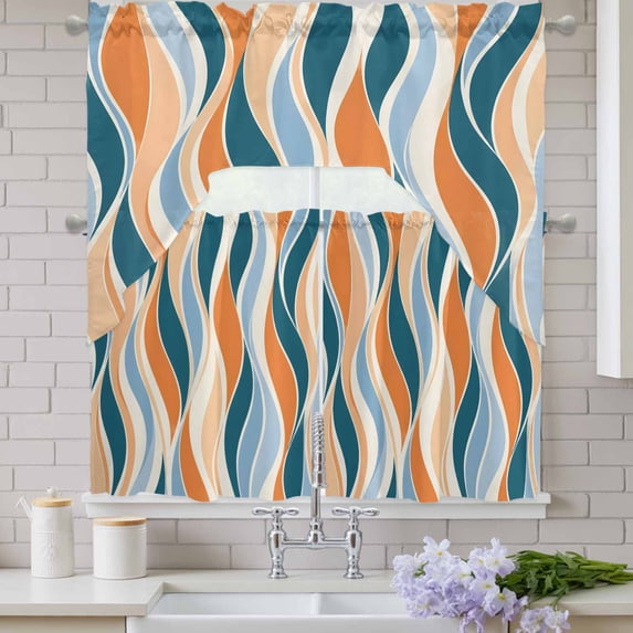 Abstract Curves Swag Valance and Tier Set of 3, Retro Teal Orange Fluid ...