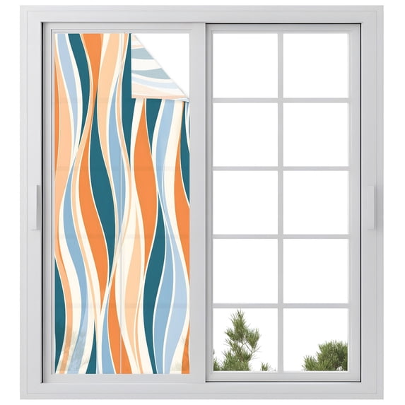 Abstract Curves Window Privacy Film, Retro Teal Orange Fluid Ribbons ...