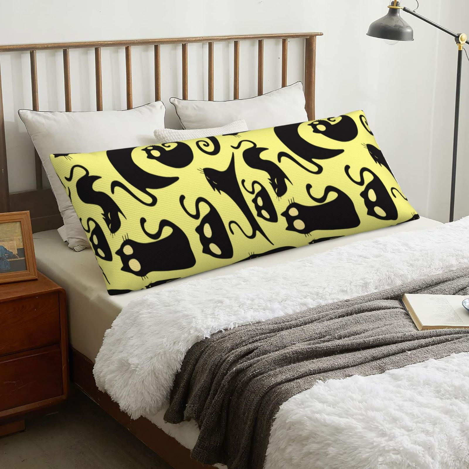 Abstract Cute Cat Black Body Pillow Cover Soft Body Pillow Pillowcase