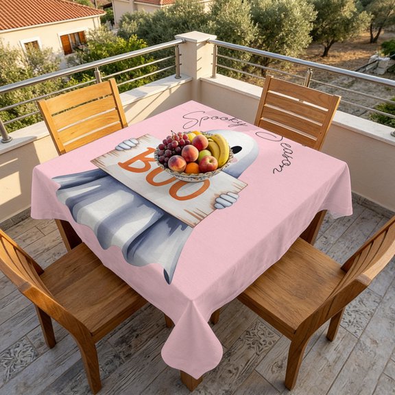 Abstract Cute Halloween Ghost Table Cloth 54x54in, Waterproof Square Tablecloth Wipeable Tablecloths Pink Boo Spooky Season Table Covers for Dining Tables Party Indoor Outdoor