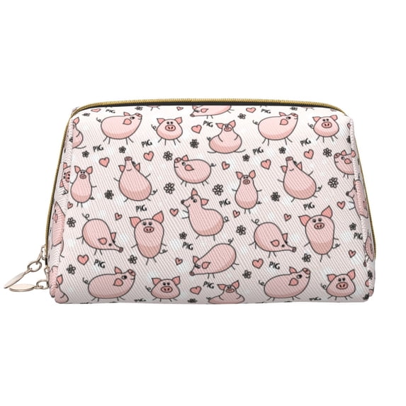Abstract Cute Pig Pink Makeup Bag, Large Capacity Travel Cosmetic Bag for Women Girls- Travel Toiletry Bag Leather Portable Waterproof Makeup Case Organizer with Handle