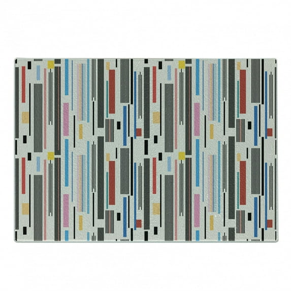 Abstract Cutting Board, Colorful Graphic Pattern of Various Stripes Vintage Creative Composition Grungy, Decorative Tempered Glass Cutting and Serving Board, Small Size, Multicolor, by Ambesonne