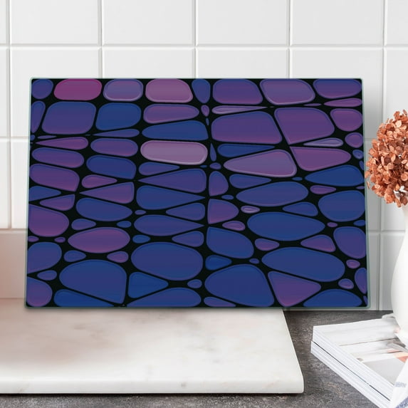 Abstract Cutting Board, Contemporary Stained Glass Design with Graphic Drops Mosaic Vibrant Pattern, Decorative Tempered Glass Cutting and Serving Board, Large Size, Purple Pink Black, by Ambesonne