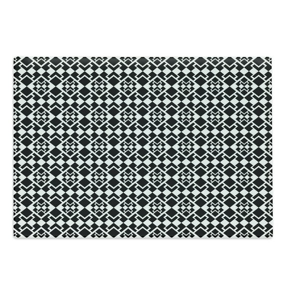 Abstract Cutting Board, Geometric Inspirations with Rhombuses and Triangle Shapes Monochrome Illustration, Decorative Tempered Glass Cutting and Serving Board, Large Size, Black White, by Ambesonne