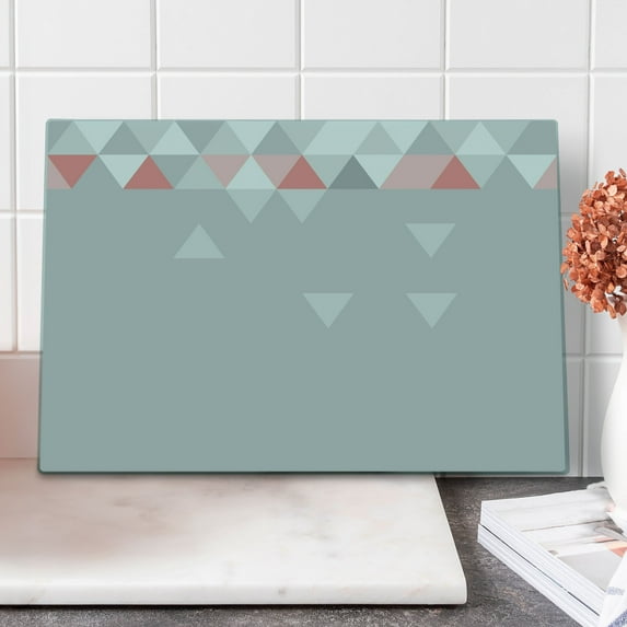 Abstract Cutting Board, Geometric Triangles Polygonal Style Modern Symmetric Forms Art Pattern, Decorative Tempered Glass Cutting and Serving Board, Large Size, Grey Coral Pale Pink, by Ambesonne