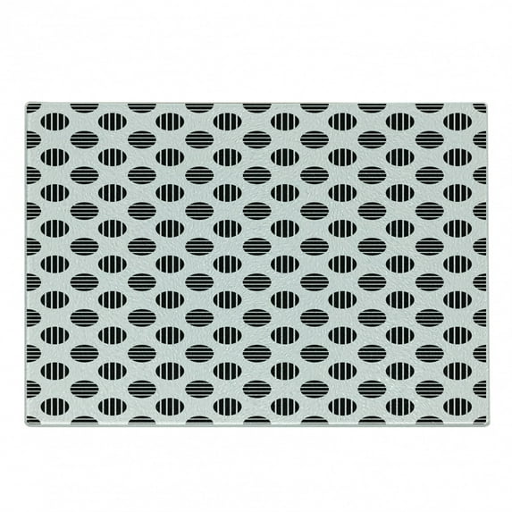 Abstract Cutting Board, Minimalist Circles with Vertical and Horizontal Inner Lines, Decorative Tempered Glass Cutting and Serving Board, in 3 Sizes, by Ambesonne