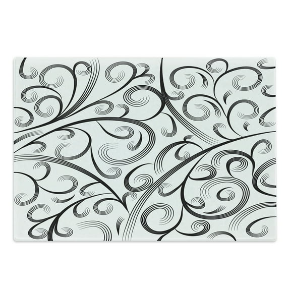 Abstract Cutting Board, Monotone Curvy Lines Composition Repetitive Delicate Print, Decorative Tempered Glass Cutting and Serving Board, in 3 Sizes, by Ambesonne