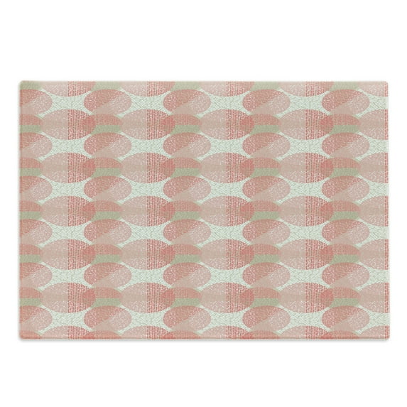 Abstract Cutting Board, Overlapped Circles Pattern with Dashed Lines Digital Image Print, Decorative Tempered Glass Cutting and Serving Board, Large Size, Pale Sepia White, by Ambesonne