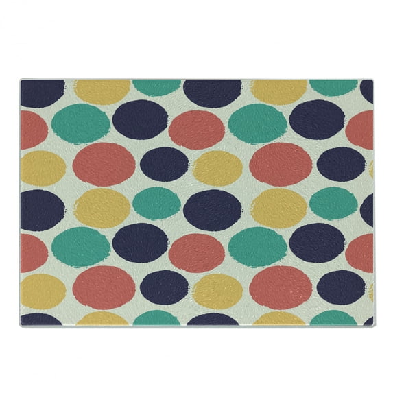 Abstract Cutting Board, Pattern of Watercolor Polka Dots Blots in Soft Colors Modern Grunge Illustration, Decorative Tempered Glass Cutting and Serving Board, Small Size, Multicolor, by Ambesonne