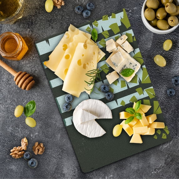 Abstract Cutting Board, Abstract Silhouette of Birch Trees Foliage on a Dark Toned Background, Decorative Tempered Glass Cutting and Serving Board, Small Size, Brown Green and White, by Ambesonne