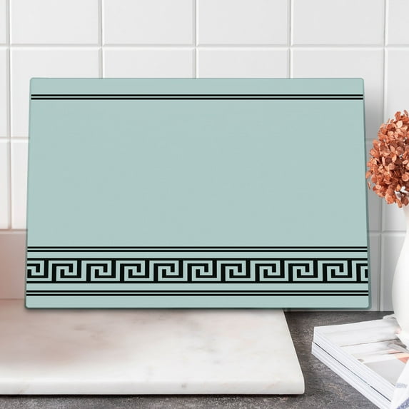 Abstract Cutting Board, Simplistic Classic Greek Inspired Pattern in Monochrome Design, Decorative Tempered Glass Cutting and Serving Board, Large Size, Charcoal Grey White, by Ambesonne