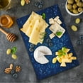 thumbnail image 1 of Abstract Cutting Board, Spiral Fractal Mosaic Backdrop with Dots Circle Rounds Disco Style Print, Decorative Tempered Glass Cutting and Serving Board, Small Size, Navy and Violet Blue, by Ambesonne, 1 of 5