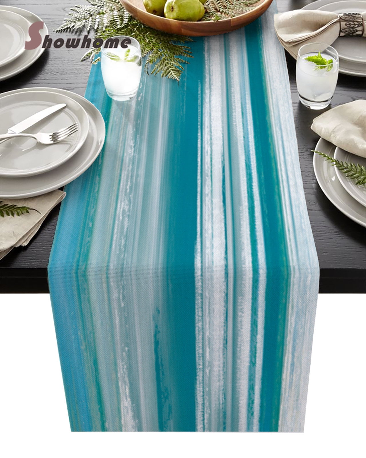 Abstract Cyan Turquoise Texture Table Runner Modern Party Dining Table