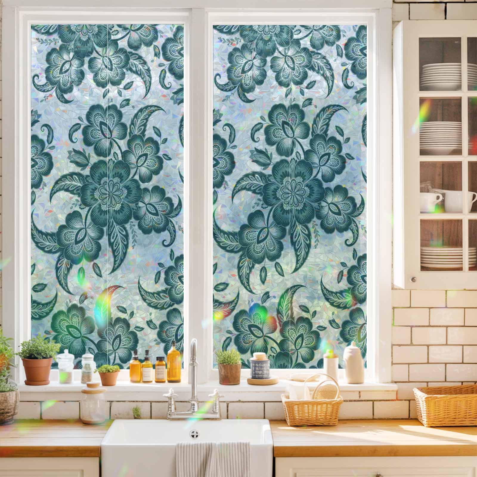Abstract Cyan-blue Paisley Pattern Window Privacy Film,Decorative ...