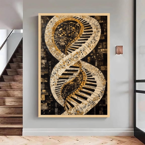 Abstract DNA Piano Keys, Musical Notes Art, Black and Gold Wall Decor, Modern - Large, Oversized Poster, Poster Only
