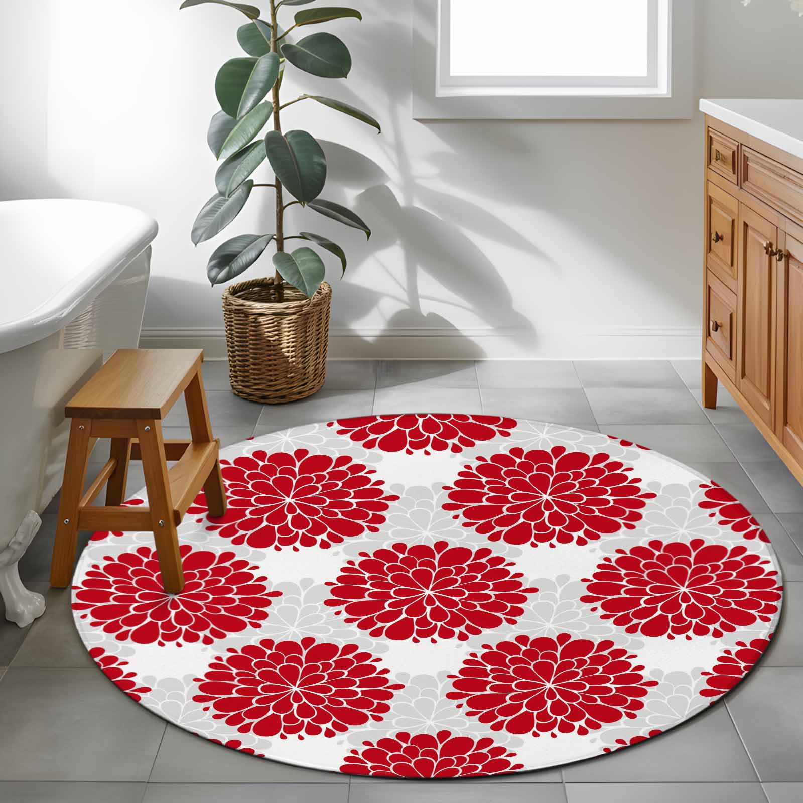 Abstract Dahlia 4ft Round Rug for Cozy Reading Nook Home Office Chair ...