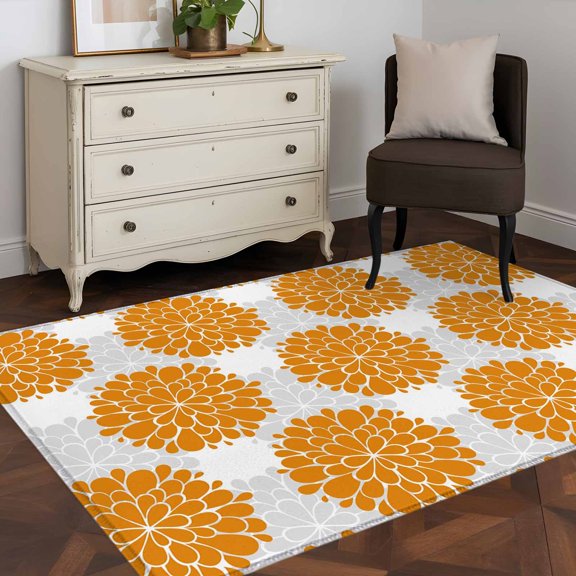 Abstract Dahlia 4x6 Rug for Dining Table for 4 People Under Table, Vintage Orange Country Farmhouse Classic ashable Non Slip Rectangle Area Rug