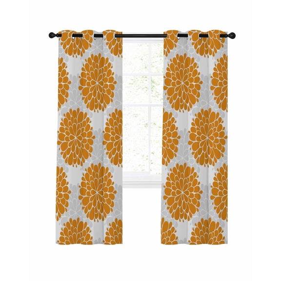 Abstract Dahlia Blackout Curtains for Bedroom Living Room, Vintage Orange Country Farmhouse Classic 45 In Long Thermal Insulated Room Darkening Drapes Grommet Window Treatments, 42 x 45 In
