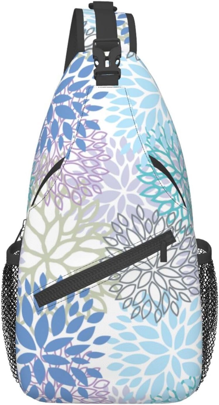 Abstract Dahlia Flowers Pastel Blue Sling Bag for Men Women Crossbody