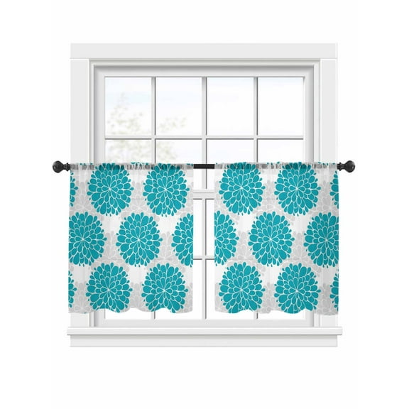 Abstract Dahlia Sheer Curtains 2 Panels Set Vintage Blue Country Farmhouse Classic Sheer Window Curtains Light Filtering Rod Pocket Voile Drapes for Bedroom Living Room 52"x54"