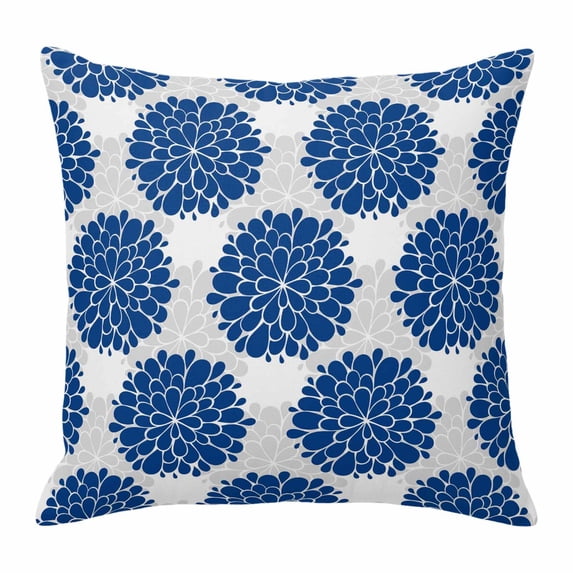 Abstract Dahlia Throw Pillow Cover Vintage Deep Blue Country Farmhouse Classic Cotton Linen Cushion Cover Throw Pillow Case with Invisible Zipper for Couch Sofa Bed Chair Car 16x16 Inch