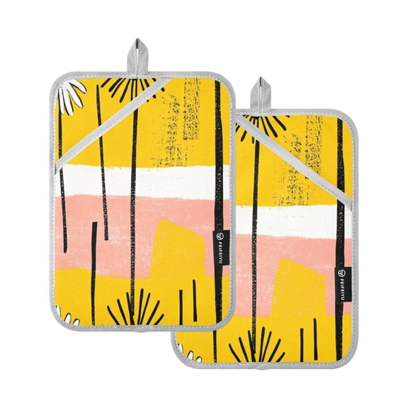 Abstract Daisies Pattern 7x9.8in Pot Holder Set Heat-Resistant Oven Hot Pads Durable with Storage Loop