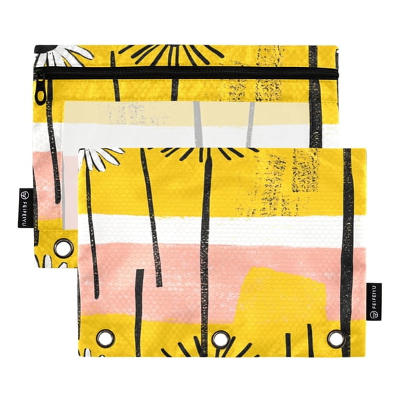 Abstract Daisies Pattern 9.8x7.1in Water Resistant Binder Pouch, 3-Ring Compatible, Transparent Front