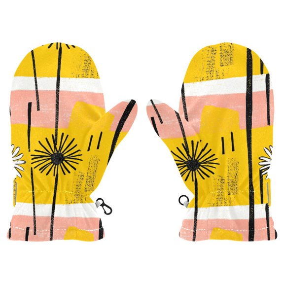 Abstract Daisies Pattern Cold Weather Mittens Cozy Gloves with Adjustable Fit Perfect for Outdoor Fun