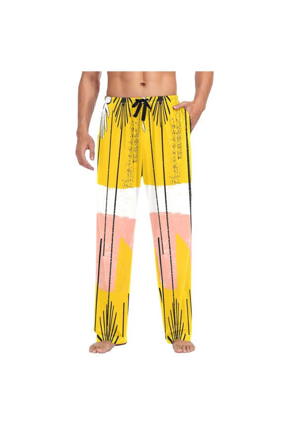 Abstract Daisies Pattern Mens Cotton Pajama Pants Long Staple Lightweight Sleep Bottoms with Pockets Breathable