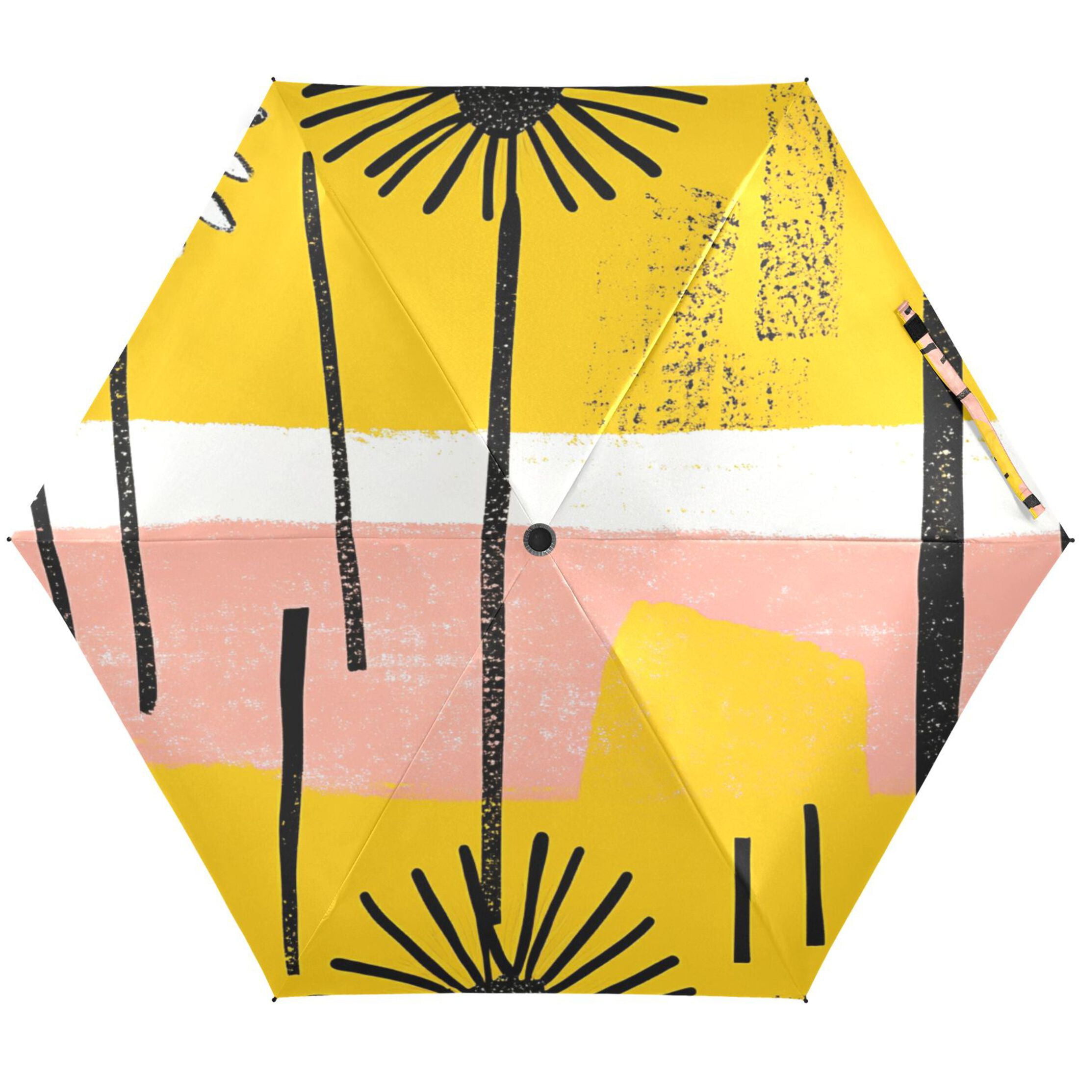 Abstract Daisies Pattern Umbrellas for Sun Auto Open Close UV50+ Waterproof 5-Fold Compact Fiberglass Frame