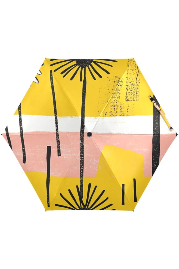 Abstract Daisies Pattern Umbrellas for Sun Auto Open Close UV50+ Waterproof 5-Fold Compact Fiberglass Frame